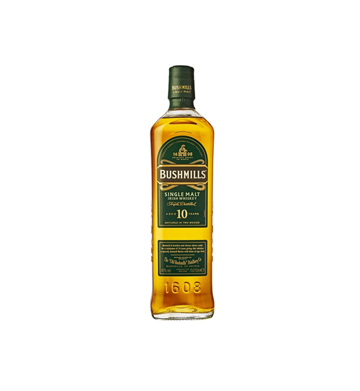 WHISKY OLD BUSHMILLS MALTE 10A 70CL + 2 COPOS