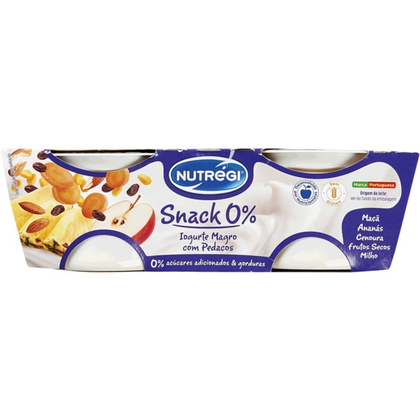 IOGURTE MAGRO SNACK 0% C/ PEDAÇOS MAÇÃ/FRUTOS SECOS NUTRÉGI 2X150GR