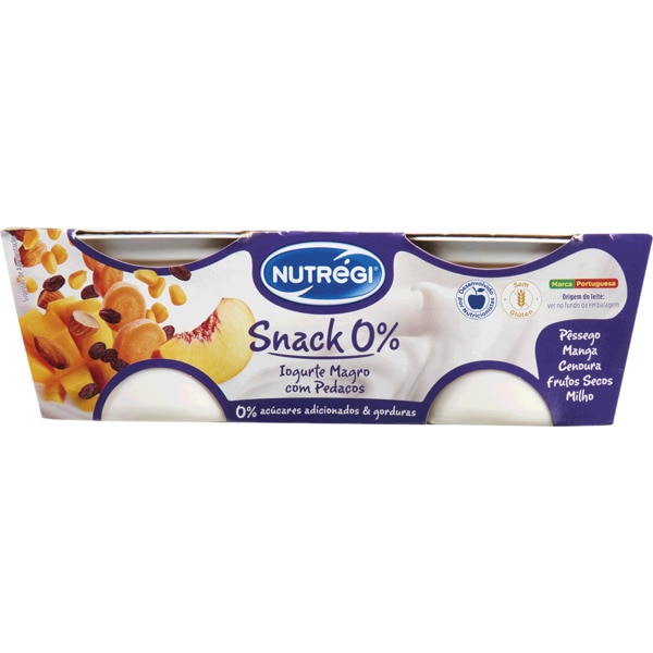 IOGURTE MAGRO SNACK 0% C/ PEDAÇOS PÊSSEGO/MANGA NUTRÉGI 2X150GR