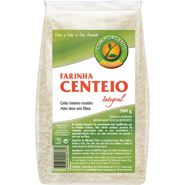 FARINHA CENTEIO INTEGRAL CEM PORCENTO 500GR