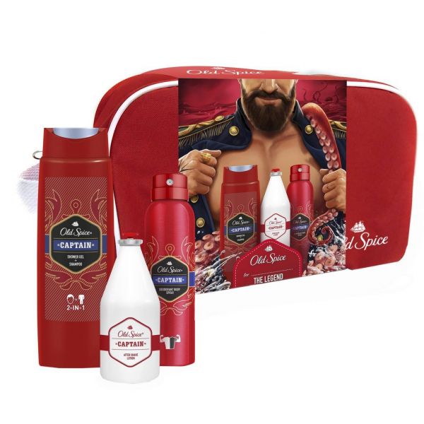CONJUNTO DESODORIZANTE SPRAY + AFTER SHAVE + GEL OLD SPICE + BOLSA