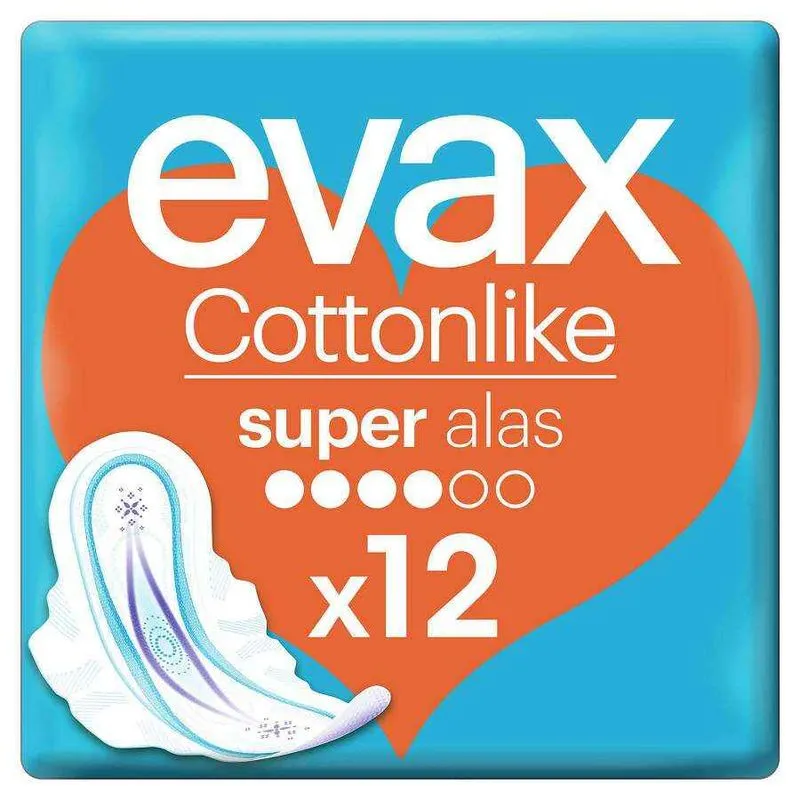 PENSO HIGIÉNICO SUPER ALAS EVAX COTTONLIKE 12UN