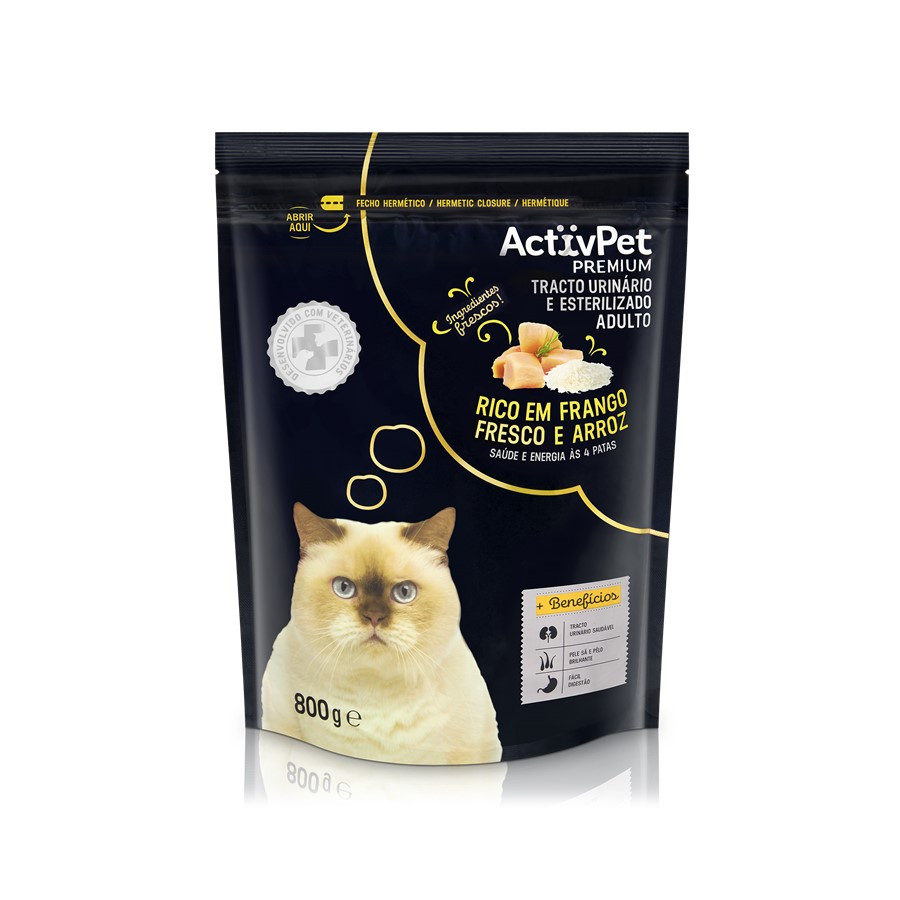ALIMENTO SECO GATO ESTRELIZADO ACTIVPET PREMIUM FRANGO&ARROZ 800G