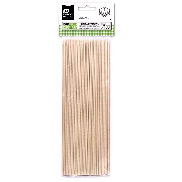 PAU PARA ESPETADAS MADEIRA PARA CHURRASCO MAXI 25CM 100U 4006