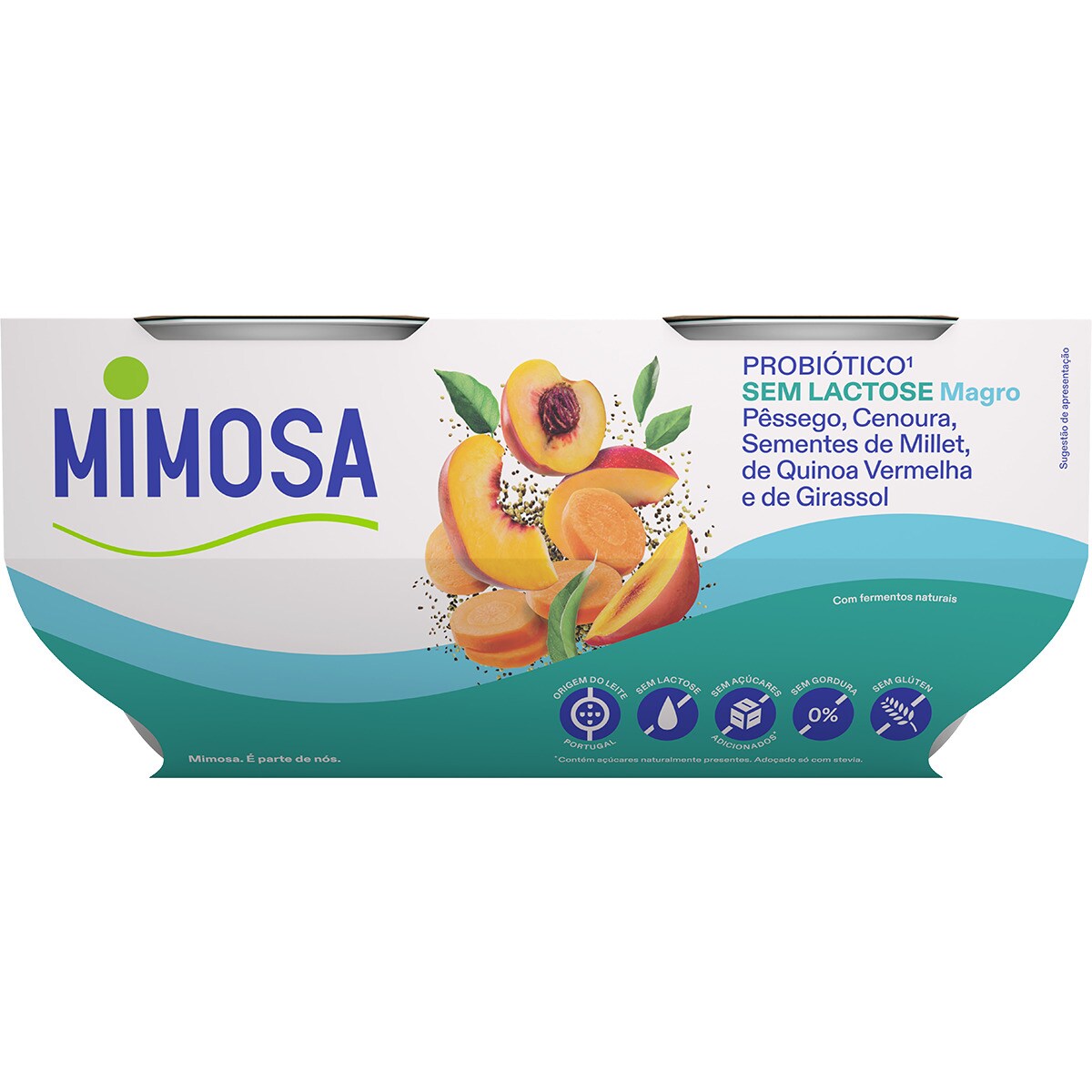 IOGURTE MAGRO S/LACTOSE PÊSSEGO CENOURA SEMENTES DE MLLET QUINOA VERMELHA E DE GIRASSOL MIMOSA 4X115ML