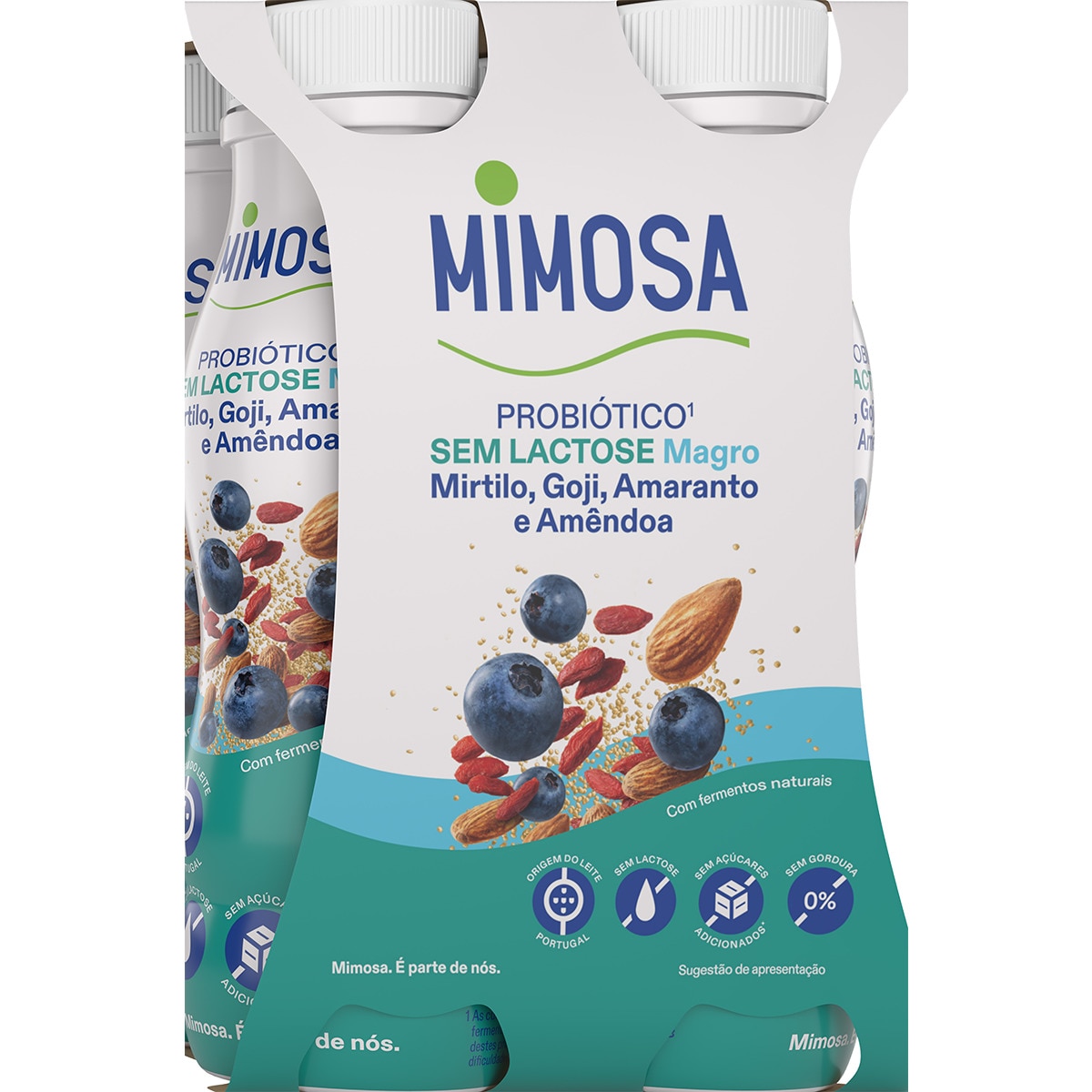 IOGURTE LÍQUIDO MAGRO S/LACTOSE MIRTILOS GOJI AMARANTO E AMÊNDOA MIMOSA 4X151ML