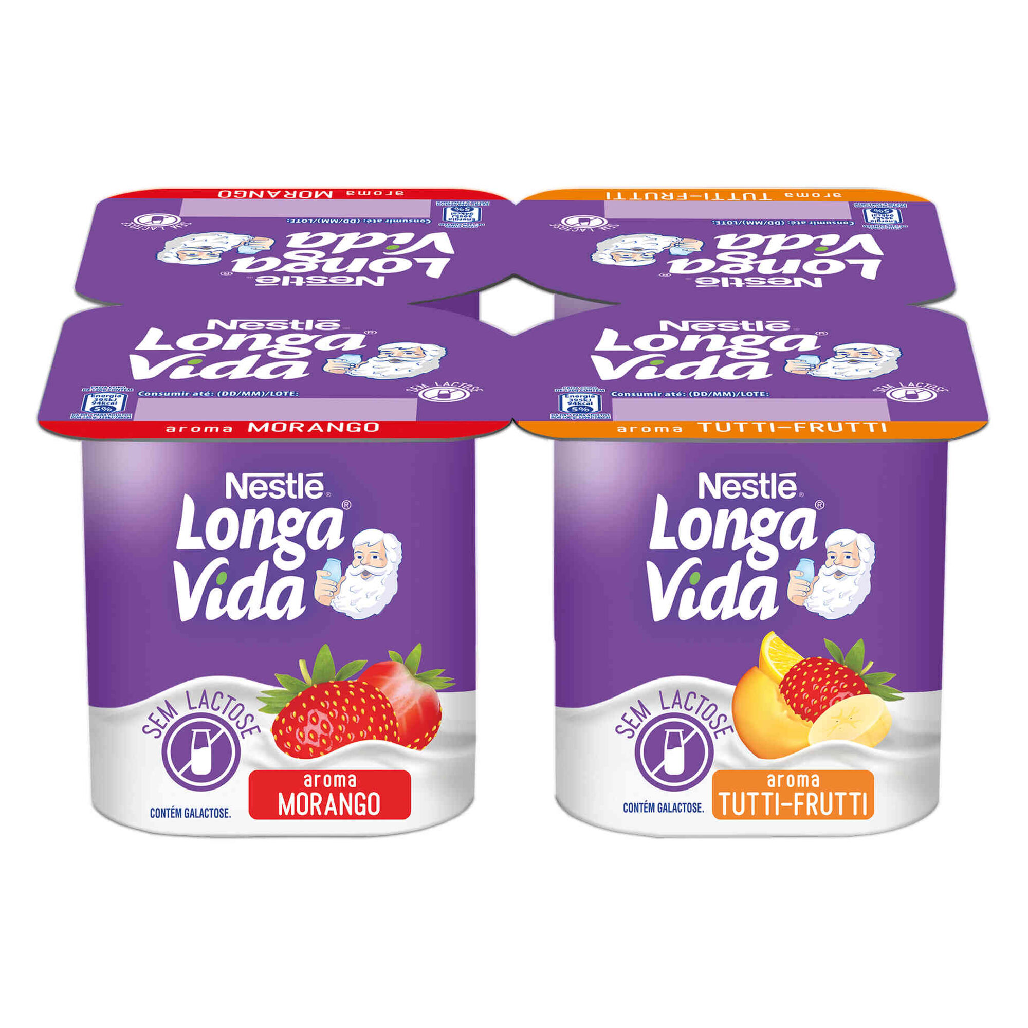 IOGURTE LONGA VIDA SEM LACTOSE MORANGO TUTTI FRUTTI 4X120GR