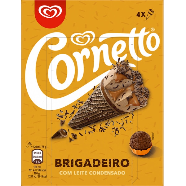 GELADO CORNETTO BRIGADEIRO 4X120 ML