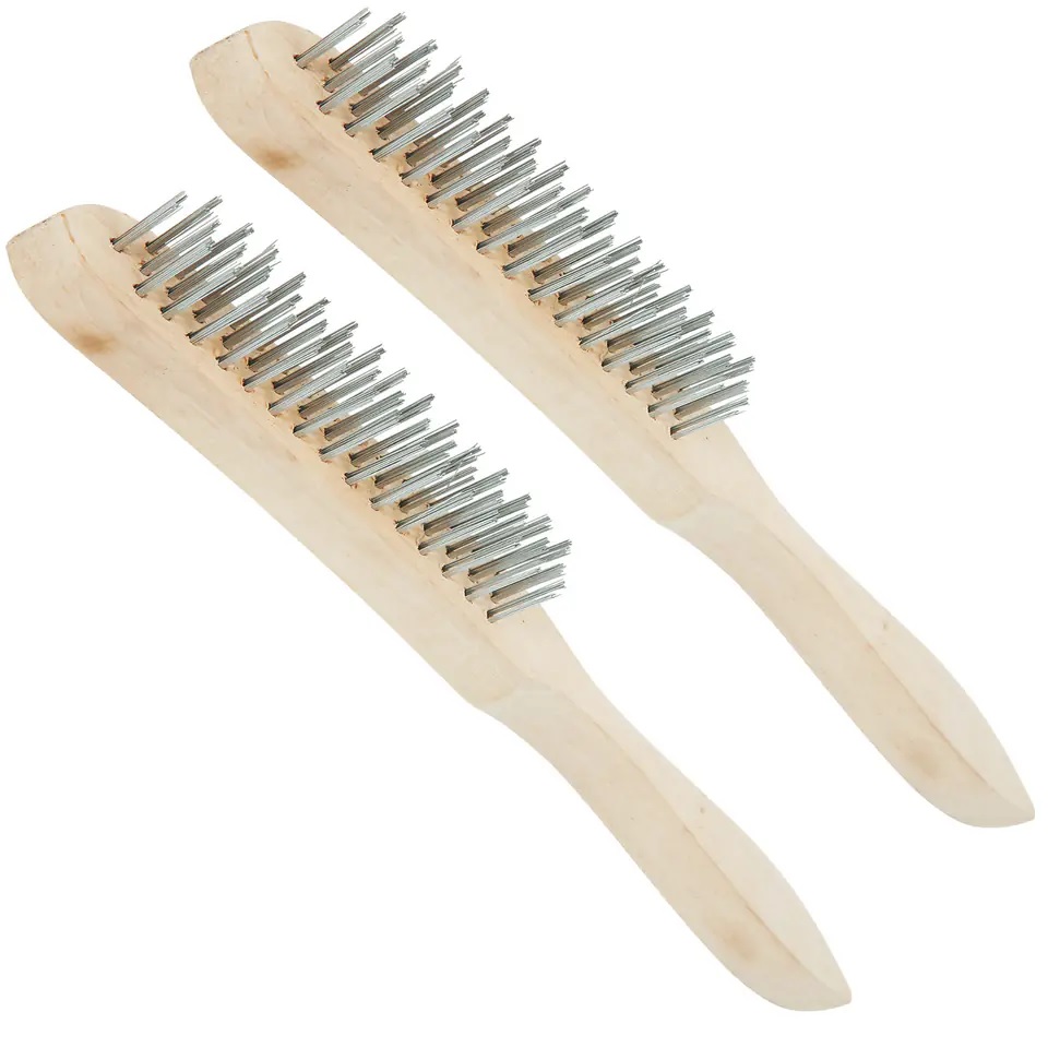 CONJUNTO 2 ESCOVAS DE ARAME C/ CABO MADEIRA 29CM REF. 525517 HENDI