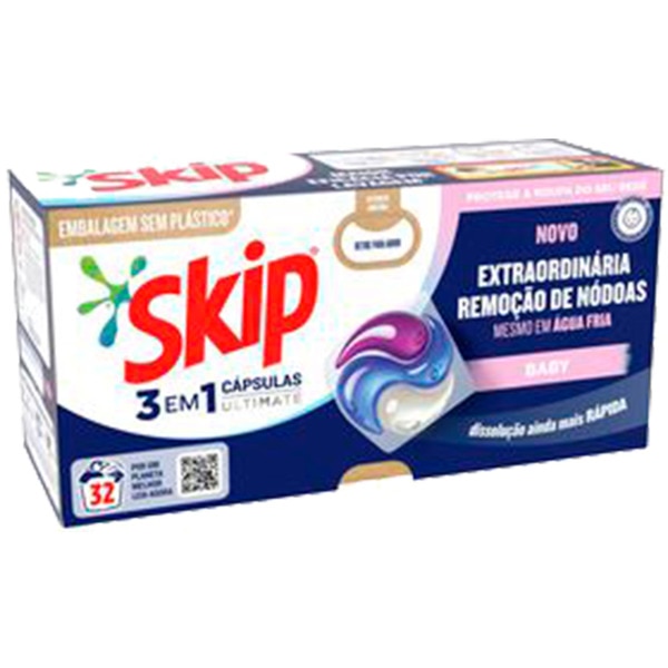 DETERGENTE ROUPA SKIP 3 EM 1 ULTIMATE BABY 32CAPS