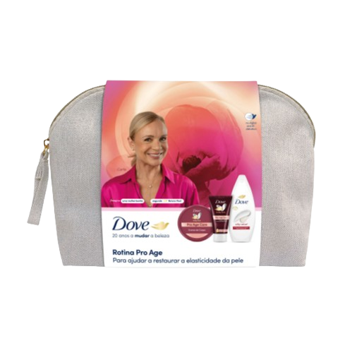 CONJUNTO DOVE PRO AGE GEL DE BANHO + CREME CORPO PRO AGE + CREME DE MÃOS PRO AGE + BOLSA