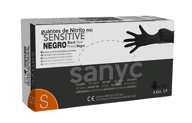 LUVAS NITRILO SENSITIVE PRETO S SANYC 100U