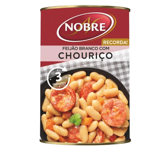 FEIJÃO BRANCO COM CHOURIÇO NOBRE LATA 420GR