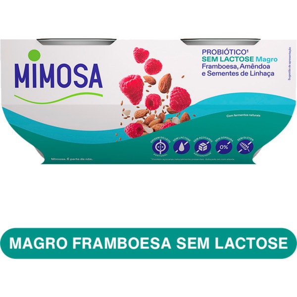 IOGURTE MAGRO S/LACTOSE FRAMBOESA AMÊNDOA E SEMNETES DE LINHAÇA MIMOSA 4X115ML