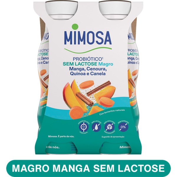 IOGURTE MAGRO S/LACTOSE MANGA CENOURA QUINOA E CANELA MIMOSA 4X156ML