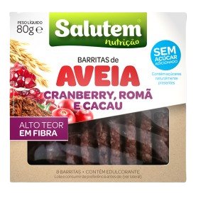 BARRITAS DE AVEIA CRANBERRY, ROMÃ E CACAU SALUTEM 80GR