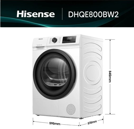 MÁQUINA SECAR ROUPA DHQE800BW2 8KG HISENSE