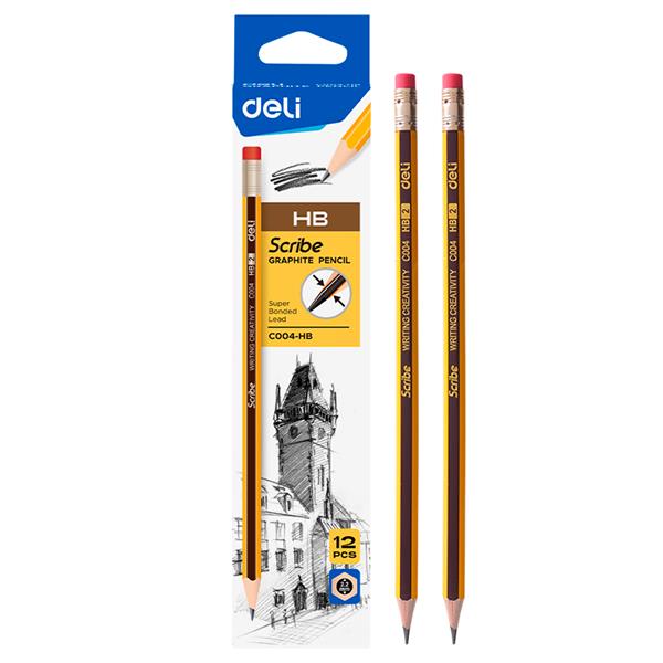 LAPIS GRAFITE DELI SCRIBE EC004 HB-2 C/BORRACHA